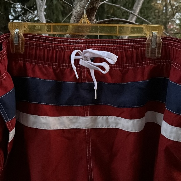 Merona Red Stripes Swim Trunks Swimwear Mesh Lining Elastic Drawstring XXL 44/46 - Picture 4 of 16
